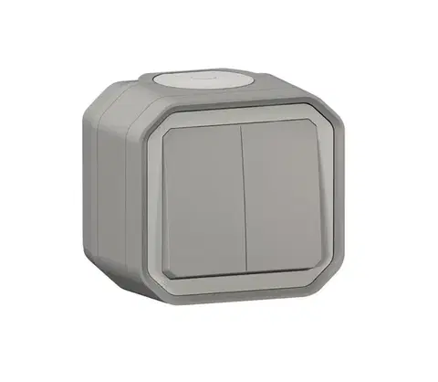 Predlžovacie káble Legrand - Dvojitý schodiskový vypínač č. 6+6 PLEXO IP55 sivý 069715L